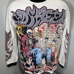 NEW GODSPEED NY Men’s Stoner Long-Sleeve Graphic T-Shirt – White/Multi – Size M